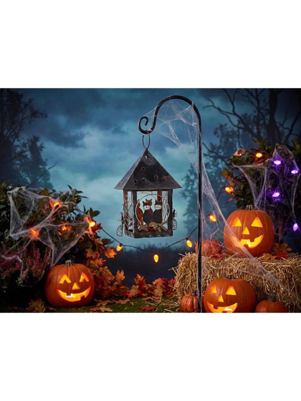 Primitive Black Cat Lantern Rustic Farmhouse Folk Art Halloween Hanging Decor